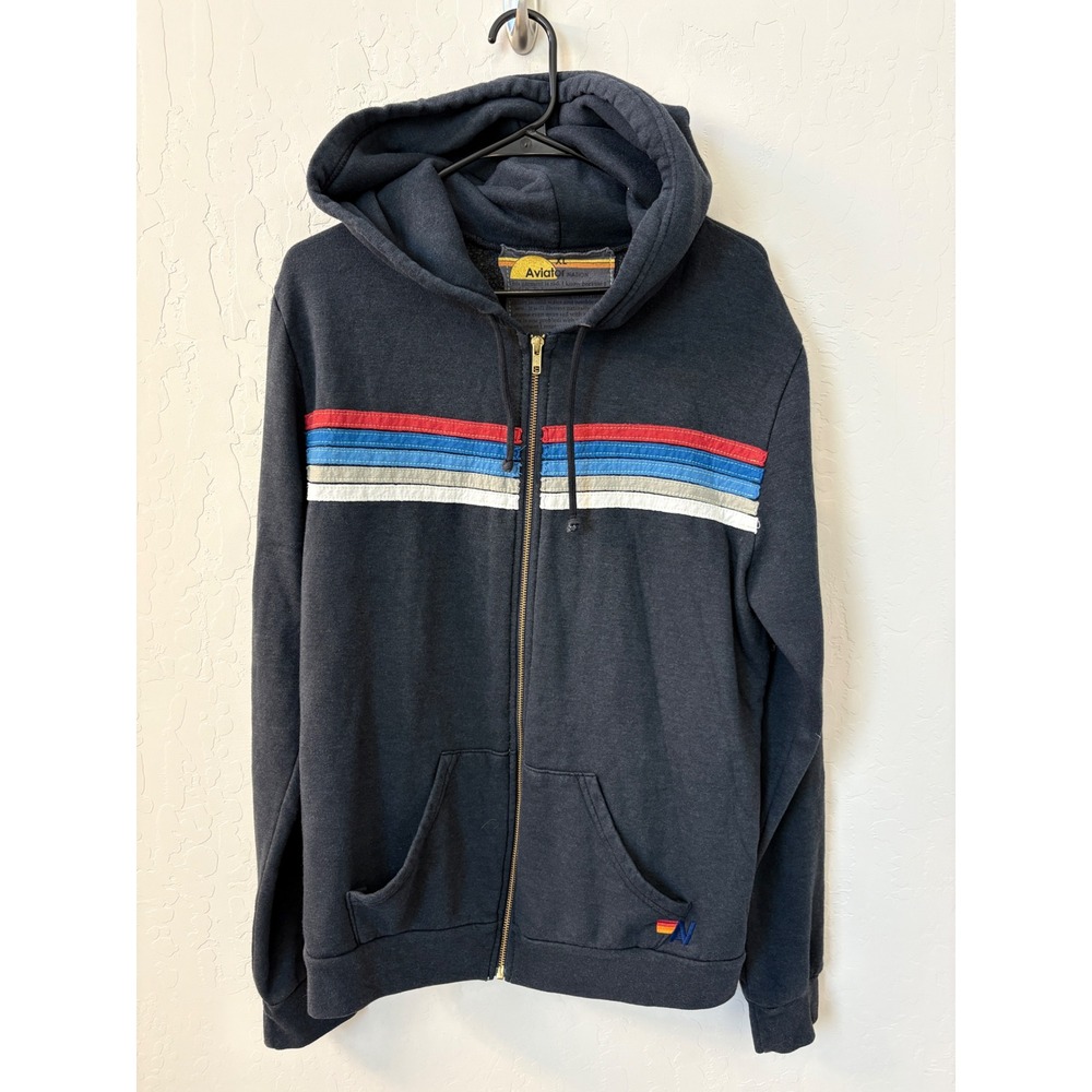 Aviator Nation Navy Zip-Up Hoodie with Red, Blue & White Stripes
